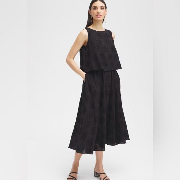 Chico’s Black Label Layered Popover Dress SZ 14 Bateaux Neck Elastic Waist BLK - Picture 1 of 13